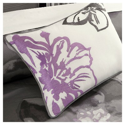 Gray Floral Cotton Queen Duvet Cover Set with Shams