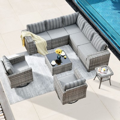 XIZZI Premium Outdoor Swivel Chair Sofa Set in 7 Colors, Modular Patio Seating with Swivel Chairs, Add-Ons Like Coffee Table and Fire Pit