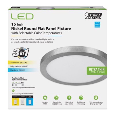 Feit Electric 1 in. H X 15 in. W X 15 in. L Nickel Silver LED Flat Panel Light Fixture