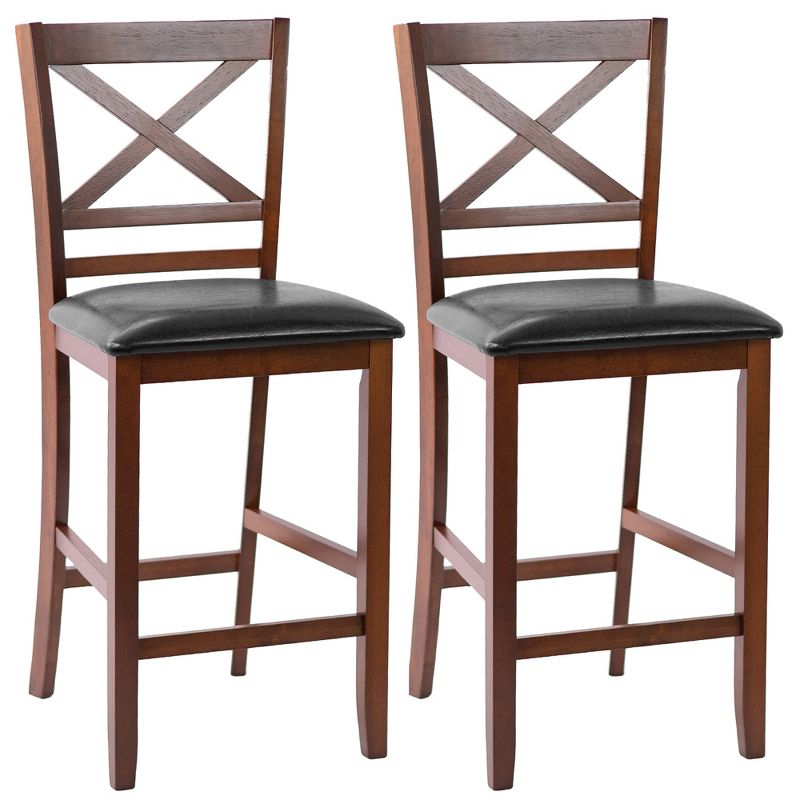 Costway Set of 2 Bar Stools 25'' Counter Height Chairs w/ PU Leather Seat Walnut, 1 of 11