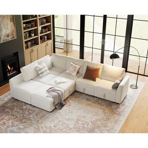 8/9 Seater U Shaped Modular Sectional Sofa, Oversized Convertible Couch with Storage, Chenille Sofa with Chaise & Removable Cover - 1 of 4