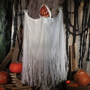 Morris Costumes 5.5 ft Hanging Animated White-Robed Pumpkin Man - White - 1 of 1