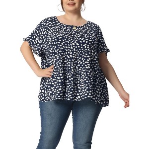 Agnes Orinda Women's Plus Size Polka Dots Casual Round Neck Flutter Sleeve Peplum Babydoll Blouses - 1 of 4