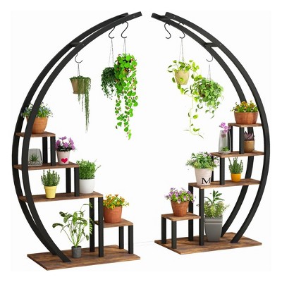 5 Tier Metal Plant Stand Indoor Half Moon Shape Ladder Display Rack