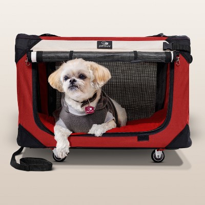 PetLuv Cat & Dog Pull-Along Carrier on Wheels & Rolling Travel Crate, Removable Soft Pillow, Privacy Windows, Locking Zippers, Pocket, Seatbelt Loops