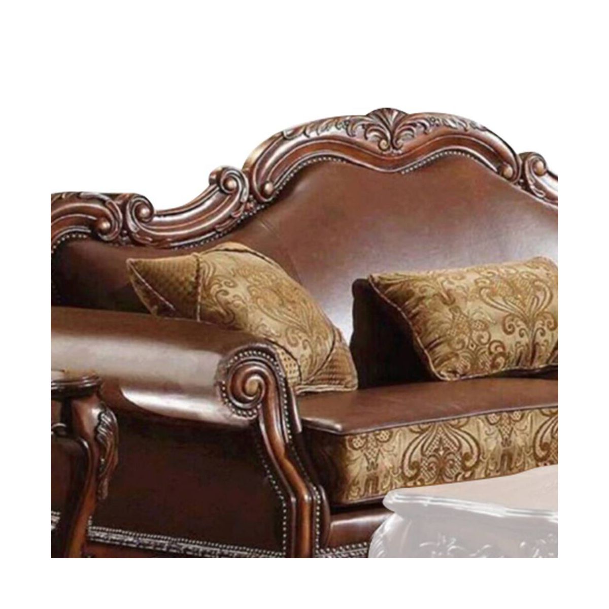 Acme Furniture 89" Dresden Sofa Brown Synthetic Leather/Chenille/Cherry Oak - thumbnail 2