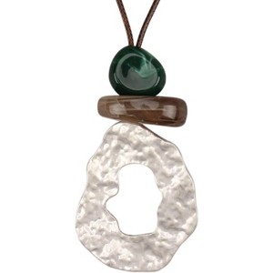 Leather and Wood Necklace Chunky Circle Pendant Boho Jewelry for Women - 1 of 4