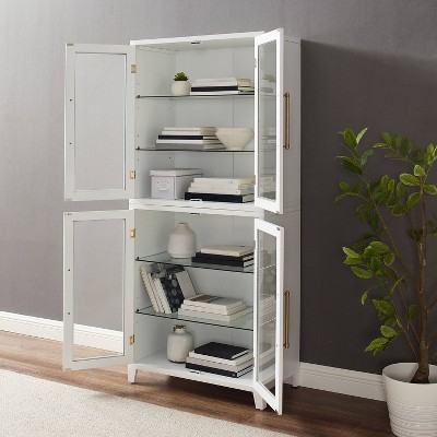 White Recessed Panel Glass Door Kitchen Pantry Cabinet