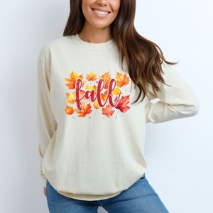 Simply Sage Market Fall Leaves Watercolor Garment Dyed Long Sleeve - 1 of 4