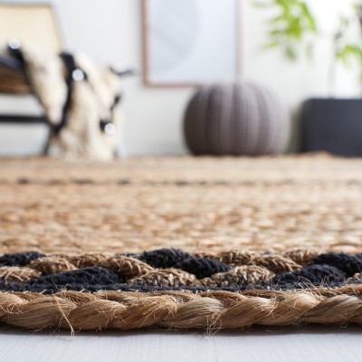 Artisanal Black Stripe Hand-Woven Jute 6' Square Rug