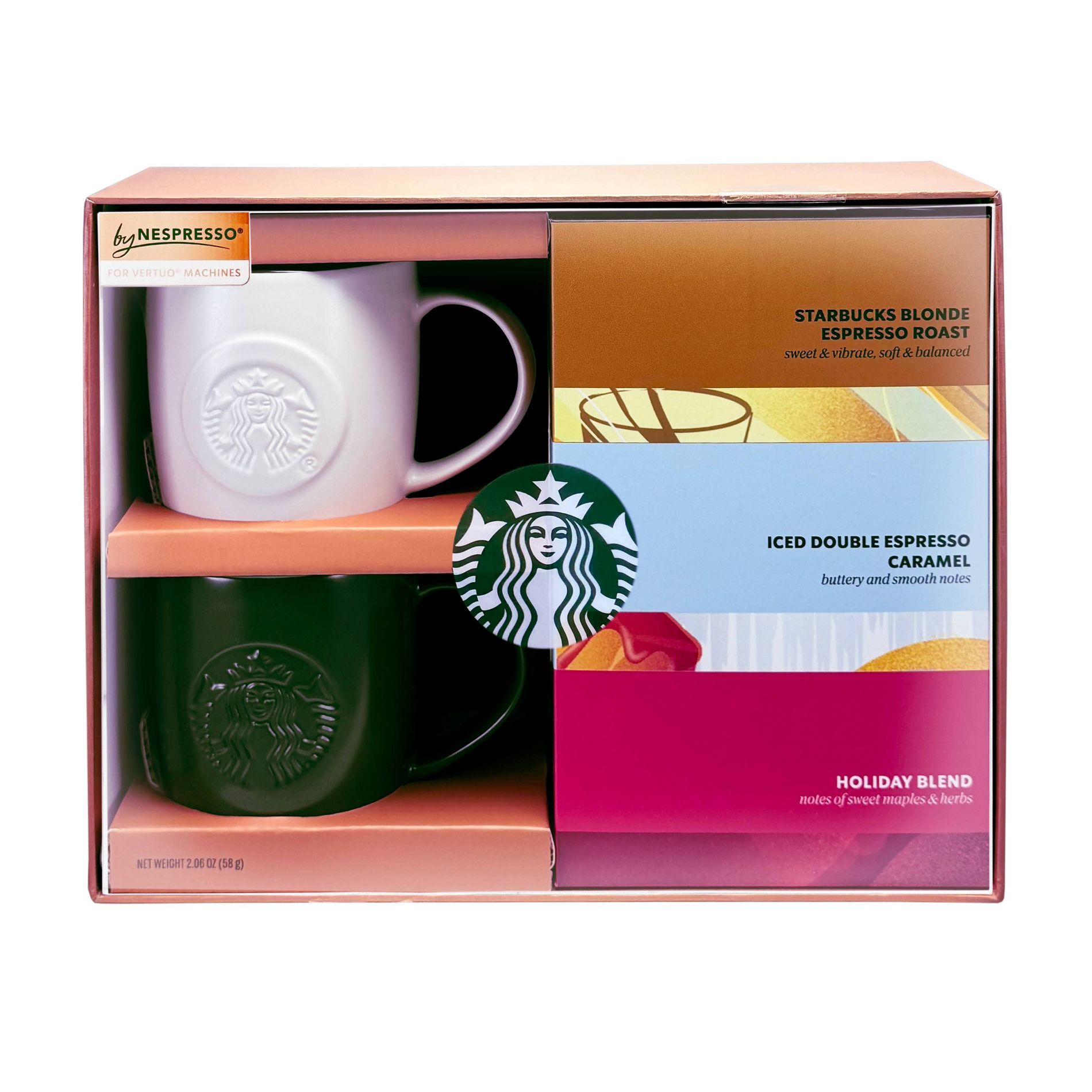 Nespresso Two Ceramic Mugs and Vertuo Line Coffee Pods Gift Set - 2.06oz/5pc