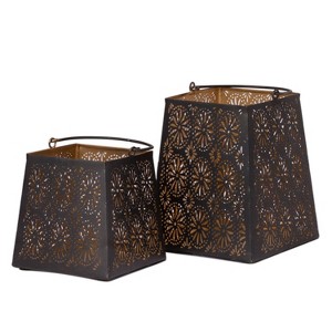 Lexi Home 2-Piece Candle Holders Lanterns Flower Cut - 1 of 4