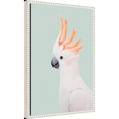 16"x23" White Cockatoo Canvas Wall Art with Beaded Frame