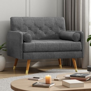 Mid-Century Modern Club Chair with Plush Cushions and Gold-Tipped Legs - 1 of 4