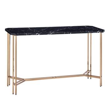 Daxton Faux Marble Sofa Table Black/Gold - Steve Silver Co.