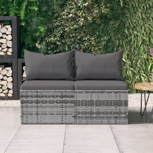 vidaXL Patio Middle Sofas with Cushions 2 pcs Gray Poly Rattan - 1 of 4