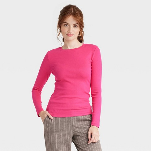 Women's Long Sleeve Slim Fit Crewneck T-shirt - A New Day™ : Target