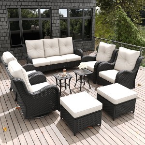 LayinSun Outdoor Patio Furniture Set, Black Rattan Wicker Sectional Swivel Rocker Chairs Sets with Ottomans, Swivel Glider Chair - 1 of 4