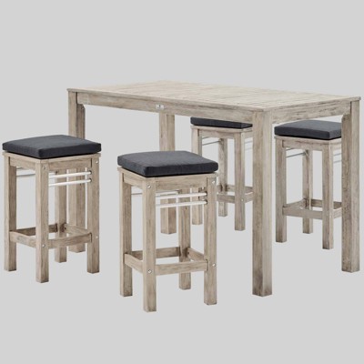 Wiscasset 5pc Outdoor Patio Acacia Wood Bar Set - Light Gray - Modway