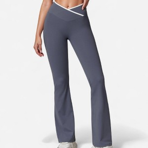 Anna-Kaci Women's Flare Leg Yoga Pants with Crossover High Waistband and Four-Way Stretch Fabric - 1 of 4