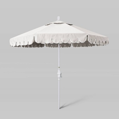 9' Sunbrella Scallop Base Market Patio Umbrella with Collar Tilt - White Pole - California Umbrella