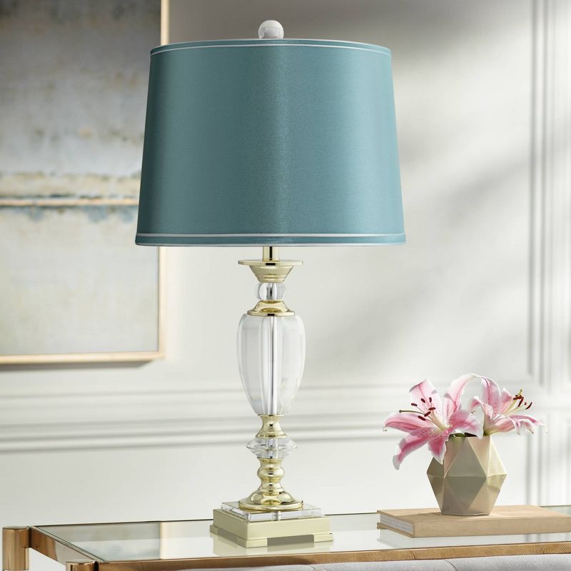 Vienna Full Spectrum 28 3/4" Tall Urn Traditional Glam Luxe End Table Lamp Clear Crystal Single Teal Shade Living Room Bedroom Bedside Nightstand, 2 of 7
