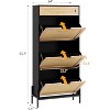 Rattan Storage Cabinet with 3 Flip Drawers,Freestanding Entry Way Shoe Storage Cabinet, Narrow Entrance Shoe Cabinets, Wood Shoe Storage - 2 of 4