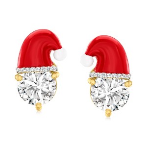 Ross-Simons 6.50 ct. t.w. White Topaz and Multicolored Enamel Santa Hat Earrings in 18kt Gold Over Sterling - 1 of 4