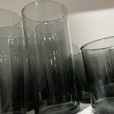 Set Of Six Smoke Grey Glass Glasses