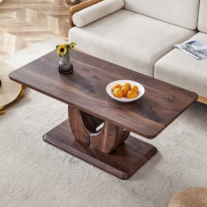 Syemin Rectangular Side Table Modern Living Room Coffee Table with Accent Design for Living Room, Seating Area, Brown, 43.3"*22.4"*18.3" - 1 of 4