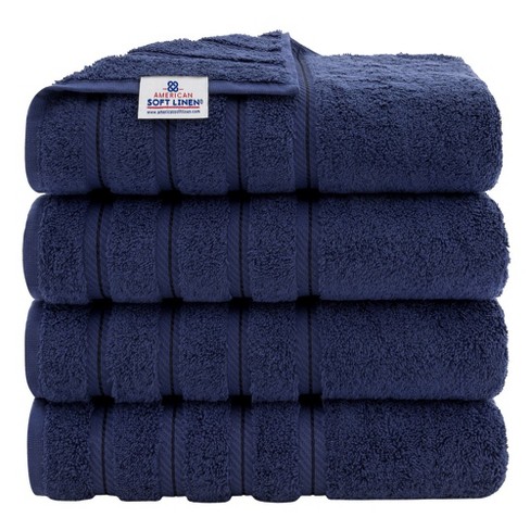 American Soft Linen 4 Pack Bath Towel Set 100 Cotton 27 Inch By 54 Inch Bath Towels For Bathroom Navy Blue Target