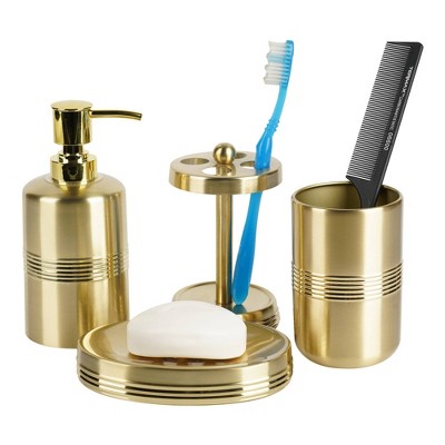 4pc Jewel Metal Bath Accessory Set for Vanity Counter Tops Gold - Nu Steel