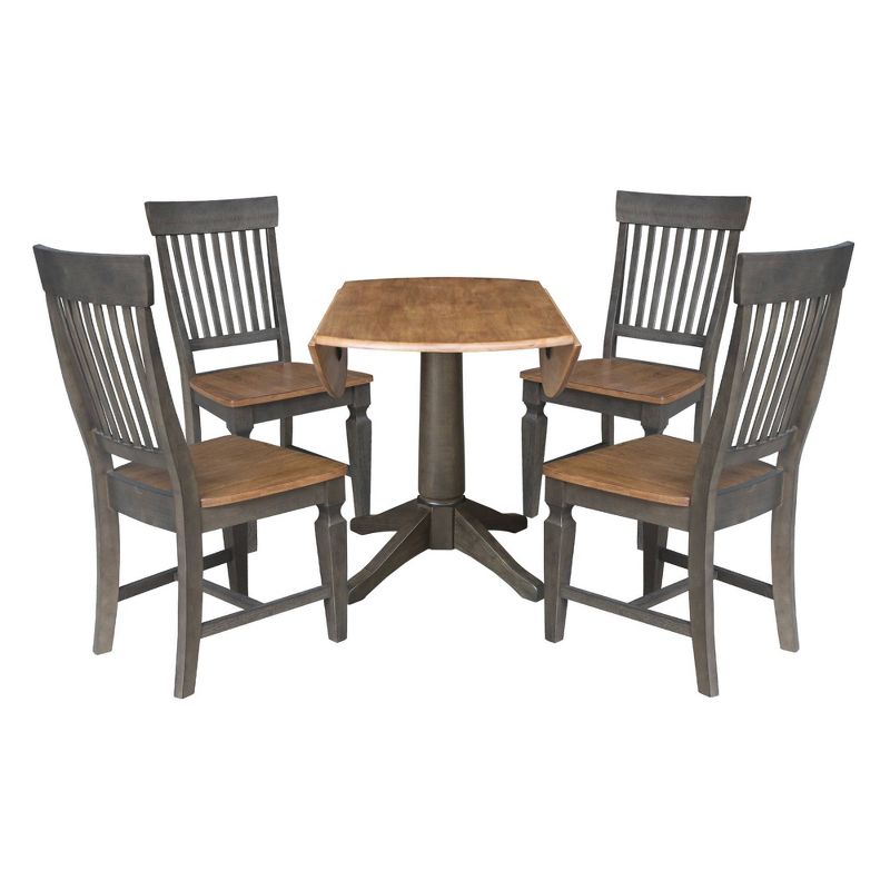 42&#34; Round Dual Drop Leaf Dining Table with 4 Slat Back Chairs Hickory/Washed Coal - International Concepts, 5 of 9