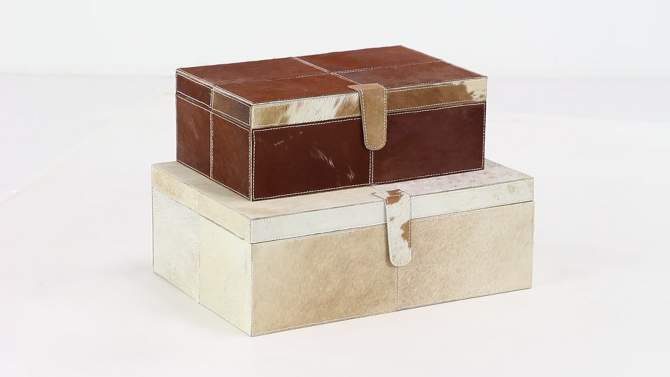 Set of 2 Cowhide Leather Decorative Boxes Brown/White - Olivia &#38; May, 2 of 19, play video