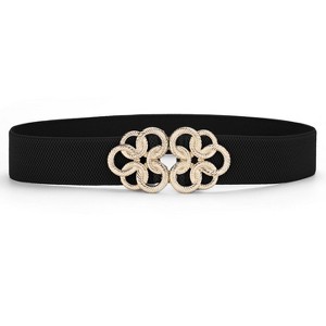 INSPIRE CHIC Women Wide Elastic Waist Belt Cinch Gold Metal Interlock Buckle - 1 of 4