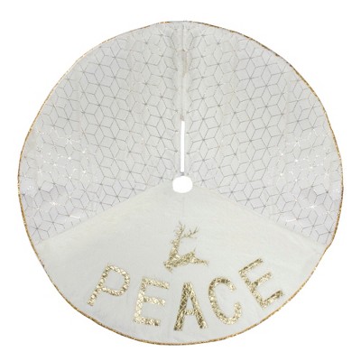 48" Cream and Gold Faux Fur Peace Reindeer Christmas Tree Skirt