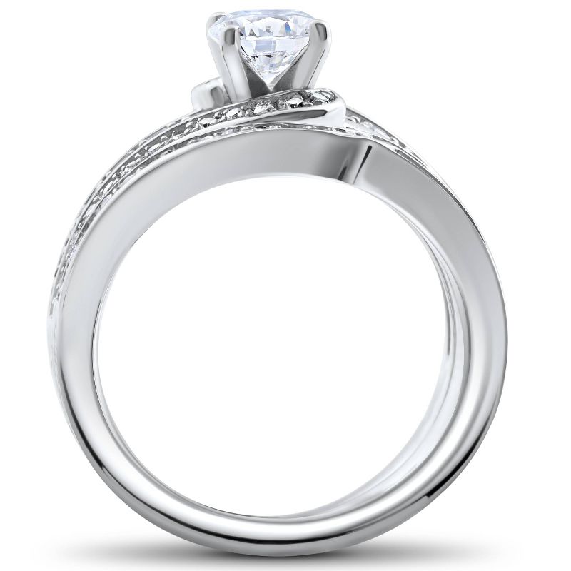 Pompeii3 1 ct Diamond Round Solitaire Engagement Ring Wedding Band Set 14k White Gold Set, 2 of 5