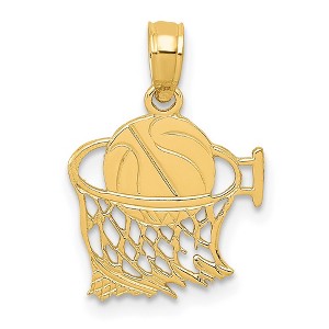 Black Bow Jewelry 14k Yellow Gold Small Basketball in Net Pendant, 12mm (7/16 inch) - 1 of 4