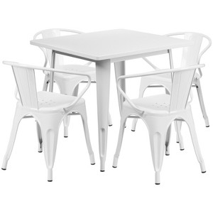 Flash Furniture Commercial Grade 31.5" Square Metal Indoor-Outdoor Table Set with 4 Arm Chairs - 1 of 4