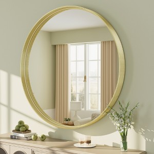 Apmir Round High Quality Aluminum Alloy Framed French Cleat Mounted Wall Decor Bathroom Vanity Mirror in matte black with 5-Year Warranty - 1 of 4