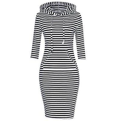 Coolmee Women's Casual Pocket Slim Pullover Midi Hoodie Dress