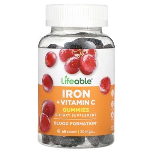 Lifeable Iron + Vitamin C Gummies, Grape, 20 mg, 60 Count (10 mg per Gummy) - 1 of 2