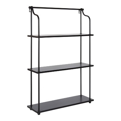 Round 3 Tier Wood Black Metal Shelf