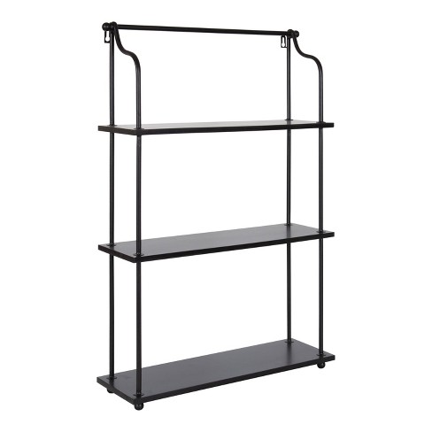 38X39 Inch Metal + Wood Plank 3 Tier Wall Shelf