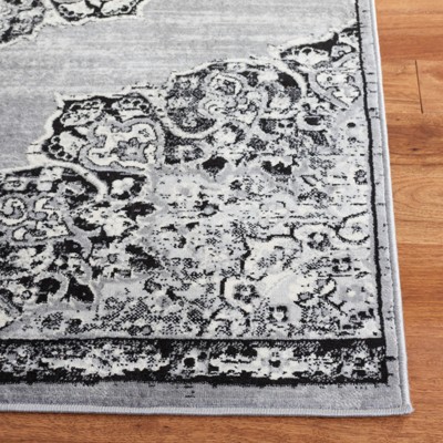 Grey and Black Synthetic Hand-knotted Rectangular Area Rug, 4' x 6'