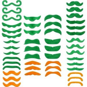 4E's Novelty 48 Pack St. Patrick's Day Mustache Green & Orange Mustaches Bulk Fake Beard Self Adhesive St Patrick Accessory Party Favor Supply - 1 of 4