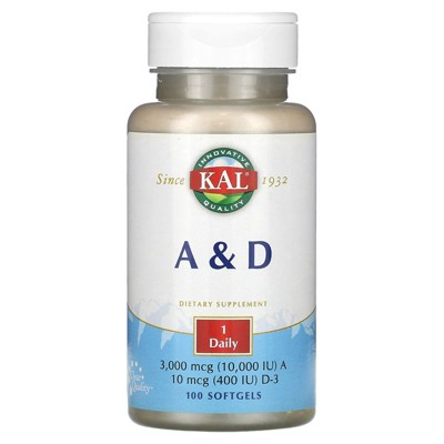 KAL - Vitamin A & D, 10000/400 IU, 100 softgels