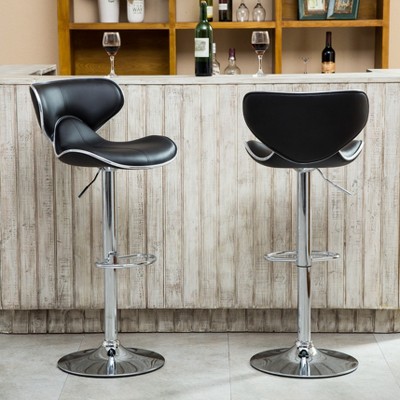 Swivel Barstool Set of 2, Faux Leather Adjustable Height Upholstered Counter Stools with Chrome Base, for Kitchen Pub Bar, Black