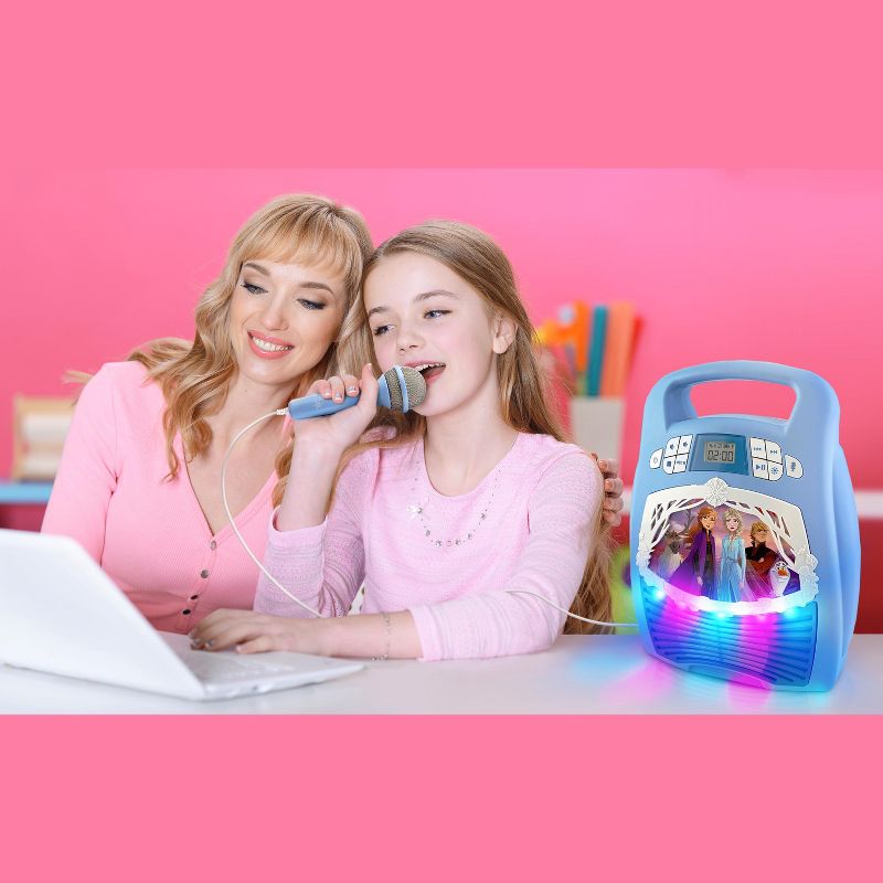 eKids Disney Frozen Bluetooth Karaoke Machine with Microphone for Kids and Fans of Frozen Toys - Blue (FR-553.EXV0MROL), 4 of 5