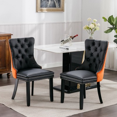 2pcs Dining Chair High-end Tufted ,37.5" H Solid Wood Contemporary PU And Velvet Upholstered Dining Chair With Wood Legs Nailhead Trim For Dining Room